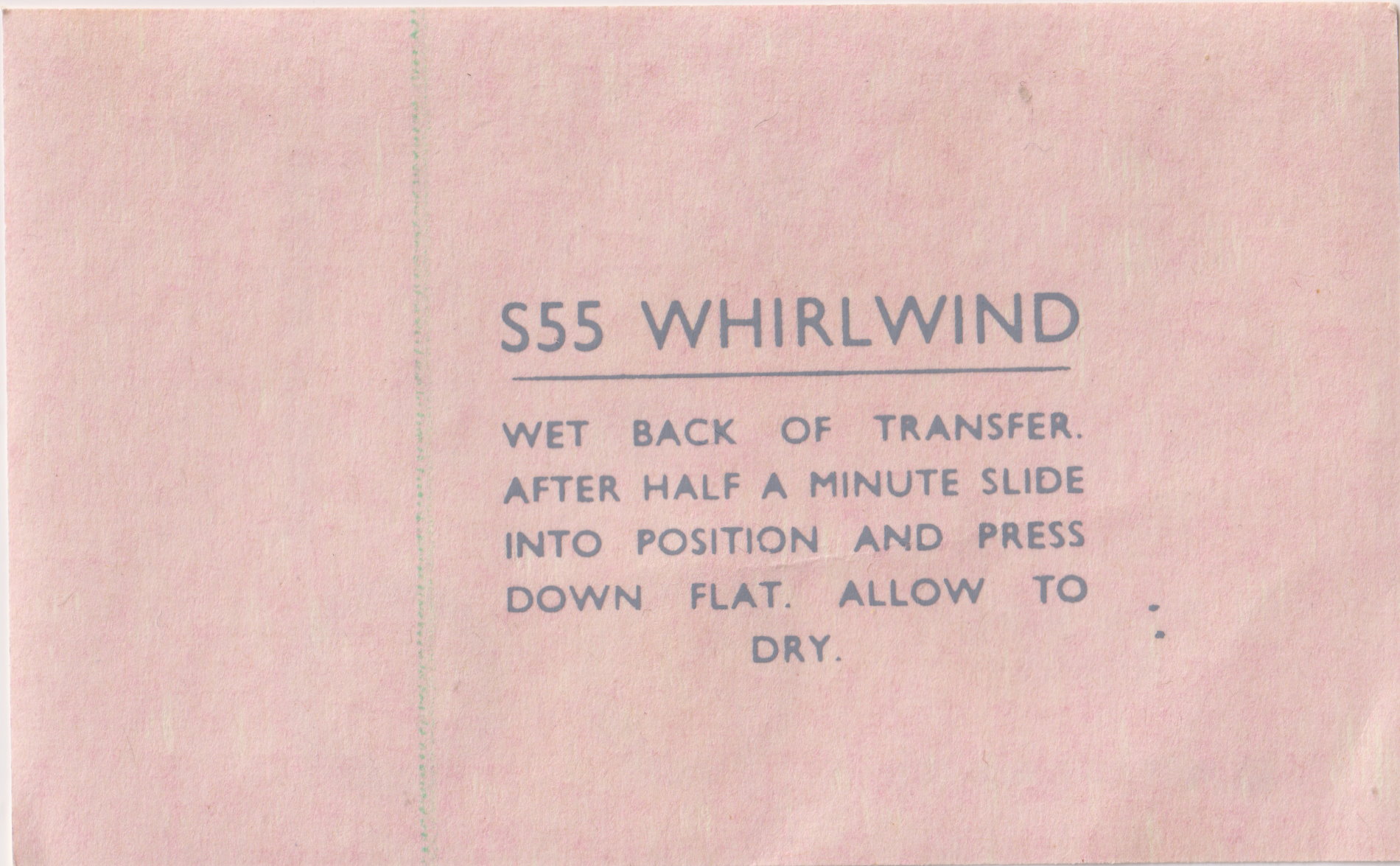 FROG 322P Westland S55 Whirlwind, IMA, 1956 waterslide transfers, decal sheet backing